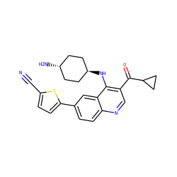 N#Cc1ccc(-c2ccc3ncc(C(=O)C4CC4)c(N[C@H]4CC[C@H](N)CC4)c3c2)s1 ZINC000473194864