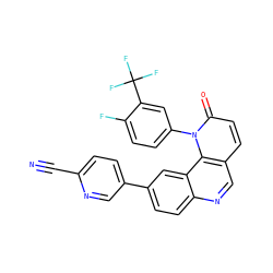 N#Cc1ccc(-c2ccc3ncc4ccc(=O)n(-c5ccc(F)c(C(F)(F)F)c5)c4c3c2)cn1 ZINC000071319170
