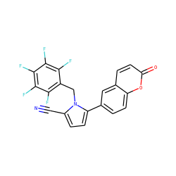 N#Cc1ccc(-c2ccc3oc(=O)ccc3c2)n1Cc1c(F)c(F)c(F)c(F)c1F ZINC001772610558