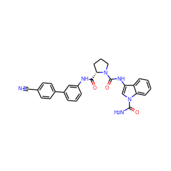 N#Cc1ccc(-c2cccc(NC(=O)[C@@H]3CCCN3C(=O)Nc3cn(C(N)=O)c4ccccc34)c2)cc1 ZINC000148221760