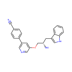 N#Cc1ccc(-c2cncc(OC[C@@H](N)Cc3c[nH]c4ccccc34)c2)cc1 ZINC000014957453