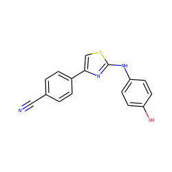 N#Cc1ccc(-c2csc(Nc3ccc(O)cc3)n2)cc1 ZINC000049034807