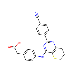 N#Cc1ccc(-c2nc3c(c(Nc4ccc(CC(=O)O)cc4)n2)SCCC3)cc1 ZINC000103259141