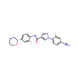 N#Cc1ccc(-n2cc(C(=O)Nc3ccc([C@H]4CNCCO4)cc3F)cn2)c(F)c1 ZINC000149915826