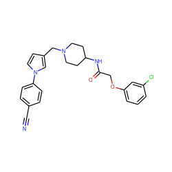 N#Cc1ccc(-n2ccc(CN3CCC(NC(=O)COc4cccc(Cl)c4)CC3)c2)cc1 ZINC000040897852