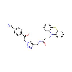 N#Cc1ccc(C(=O)Cn2cc(CNC(=O)CCN3c4ccccc4Sc4ccccc43)nn2)cc1 ZINC000084652951