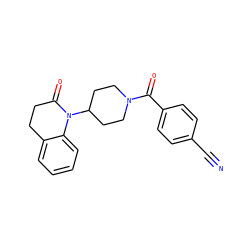 N#Cc1ccc(C(=O)N2CCC(N3C(=O)CCc4ccccc43)CC2)cc1 ZINC000013832038