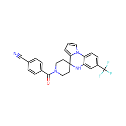 N#Cc1ccc(C(=O)N2CCC3(CC2)Nc2cc(C(F)(F)F)ccc2-n2cccc23)cc1 ZINC000205508813