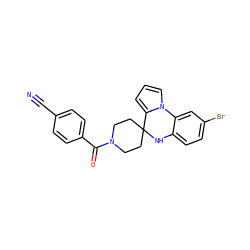 N#Cc1ccc(C(=O)N2CCC3(CC2)Nc2ccc(Br)cc2-n2cccc23)cc1 ZINC000205507318