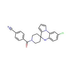 N#Cc1ccc(C(=O)N2CCC3(CC2)Nc2ccc(Cl)cc2-n2cccc23)cc1 ZINC000064848294