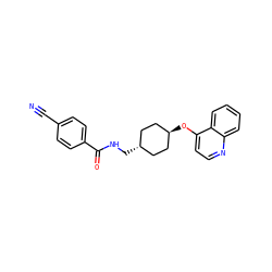 N#Cc1ccc(C(=O)NC[C@H]2CC[C@H](Oc3ccnc4ccccc34)CC2)cc1 ZINC001772614929