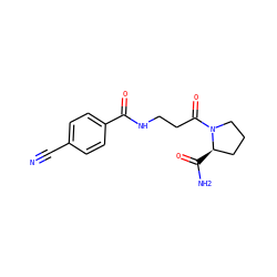 N#Cc1ccc(C(=O)NCCC(=O)N2CCC[C@H]2C(N)=O)cc1 ZINC000084741816