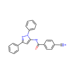 N#Cc1ccc(C(=O)Nc2cc(-c3ccccc3)nn2-c2ccccc2)cc1 ZINC000013704333