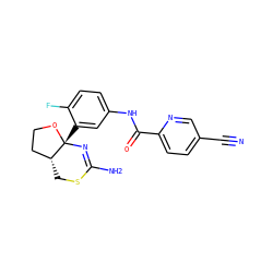 N#Cc1ccc(C(=O)Nc2ccc(F)c([C@@]34N=C(N)SC[C@@H]3CCO4)c2)nc1 ZINC000145711434