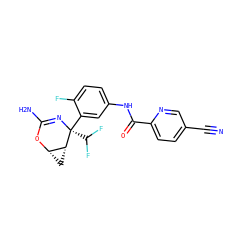 N#Cc1ccc(C(=O)Nc2ccc(F)c([C@]3(C(F)F)N=C(N)O[C@H]4C[C@H]43)c2)nc1 ZINC000226076681