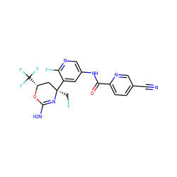 N#Cc1ccc(C(=O)Nc2cnc(F)c([C@]3(CF)C[C@@H](C(F)(F)F)OC(N)=N3)c2)nc1 ZINC000218668535