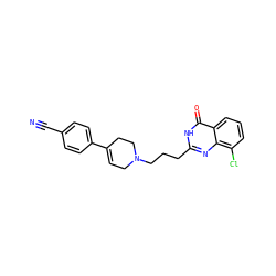 N#Cc1ccc(C2=CCN(CCCc3nc4c(Cl)cccc4c(=O)[nH]3)CC2)cc1 ZINC000040934900
