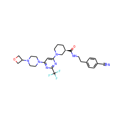 N#Cc1ccc(CCNC(=O)[C@@H]2CCCN(c3cc(N4CCN(C5COC5)CC4)nc(C(F)(F)F)n3)C2)cc1 ZINC000169310234