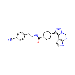 N#Cc1ccc(CCNC(=O)[C@H]2CC[C@H](c3nnn4cnc5[nH]ccc5c34)CC2)cc1 ZINC001772609893
