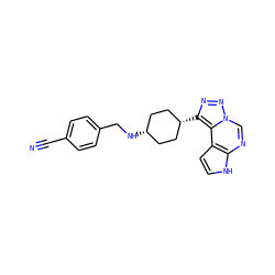 N#Cc1ccc(CN[C@H]2CC[C@@H](c3nnn4cnc5[nH]ccc5c34)CC2)cc1 ZINC001772609209