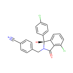 N#Cc1ccc(CN2C(=O)c3c(Cl)cccc3[C@@]2(O)c2ccc(Cl)cc2)cc1 ZINC000144166836