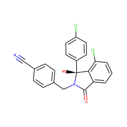 N#Cc1ccc(CN2C(=O)c3cccc(Cl)c3[C@@]2(O)c2ccc(Cl)cc2)cc1 ZINC000143520868