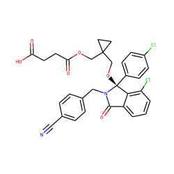 N#Cc1ccc(CN2C(=O)c3cccc(Cl)c3[C@@]2(OCC2(COC(=O)CCC(=O)O)CC2)c2ccc(Cl)cc2)cc1 ZINC000141759887
