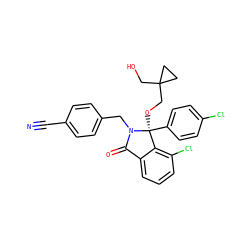 N#Cc1ccc(CN2C(=O)c3cccc(Cl)c3[C@]2(OCC2(CO)CC2)c2ccc(Cl)cc2)cc1 ZINC000072125089