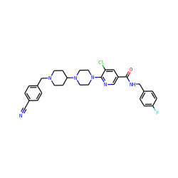 N#Cc1ccc(CN2CCC(N3CCN(c4ncc(C(=O)NCc5ccc(F)cc5)cc4Cl)CC3)CC2)cc1 ZINC000049677826