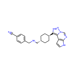 N#Cc1ccc(CNC[C@H]2CC[C@H](c3nnn4cnc5[nH]ccc5c34)CC2)cc1 ZINC001772573127