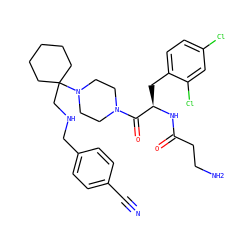 N#Cc1ccc(CNCC2(N3CCN(C(=O)[C@@H](Cc4ccc(Cl)cc4Cl)NC(=O)CCN)CC3)CCCCC2)cc1 ZINC000028456435