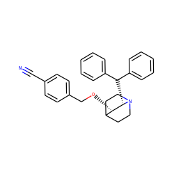 N#Cc1ccc(CO[C@H]2C3CCN(CC3)[C@H]2C(c2ccccc2)c2ccccc2)cc1 ZINC000000605485