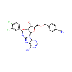 N#Cc1ccc(COC[C@H]2O[C@@H](n3c(NCc4ccc(Cl)c(Cl)c4)nc4c(N)ncnc43)[C@H](O)[C@@H]2O)cc1 ZINC000043208321