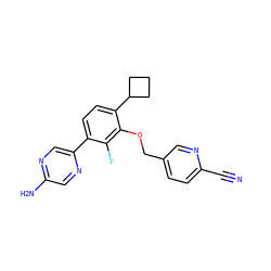 N#Cc1ccc(COc2c(C3CCC3)ccc(-c3cnc(N)cn3)c2F)cn1 ZINC000224550641