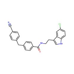 N#Cc1ccc(Cc2ccc(C(=O)NCCc3c[nH]c4ccc(Cl)cc34)cc2)cc1 ZINC000095573693