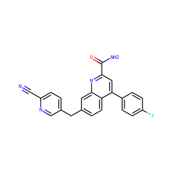N#Cc1ccc(Cc2ccc3c(-c4ccc(F)cc4)cc(C(N)=O)nc3c2)cn1 ZINC000221611011