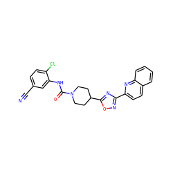N#Cc1ccc(Cl)c(NC(=O)N2CCC(c3nc(-c4ccc5ccccc5n4)no3)CC2)c1 ZINC000072179307