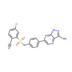 N#Cc1ccc(Cl)cc1S(=O)(=O)Nc1ccc(-c2cnc3c(N)n[nH]c3n2)cc1 ZINC000148865707