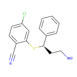 N#Cc1ccc(Cl)cc1S[C@H](CCN)c1ccccc1 ZINC000034052008