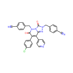 N#Cc1ccc(Cn2nc3c(-c4ccncc4)c(-c4ccc(Cl)cc4)c(=O)n(Cc4ccc(C#N)cc4)n3c2=O)cc1 ZINC000169346540