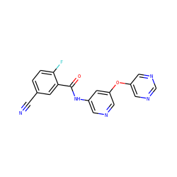 N#Cc1ccc(F)c(C(=O)Nc2cncc(Oc3cncnc3)c2)c1 ZINC000096175658
