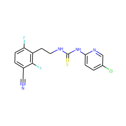 N#Cc1ccc(F)c(CCNC(=S)Nc2ccc(Cl)cn2)c1F ZINC000013759854