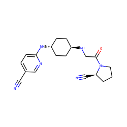 N#Cc1ccc(N[C@H]2CC[C@H](NCC(=O)N3CCC[C@H]3C#N)CC2)nc1 ZINC000299847864