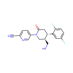 N#Cc1ccc(N2C[C@H](CN)[C@@H](c3cc(F)ccc3F)CC2=O)cn1 ZINC000169312409
