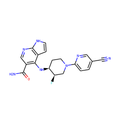 N#Cc1ccc(N2CC[C@H](Nc3c(C(N)=O)cnc4[nH]ccc34)[C@H](F)C2)nc1 ZINC000168515956