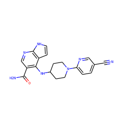 N#Cc1ccc(N2CCC(Nc3c(C(N)=O)cnc4[nH]ccc34)CC2)nc1 ZINC000034808954