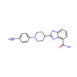 N#Cc1ccc(N2CCC(c3nc4c(C(N)=O)cccc4[nH]3)CC2)cc1 ZINC000040865320
