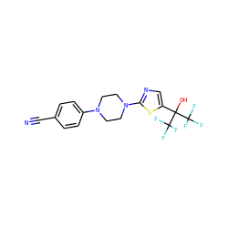 N#Cc1ccc(N2CCN(c3ncc(C(O)(C(F)(F)F)C(F)(F)F)s3)CC2)cc1 ZINC000064539499