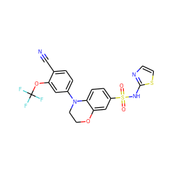 N#Cc1ccc(N2CCOc3cc(S(=O)(=O)Nc4nccs4)ccc32)cc1OC(F)(F)F ZINC000220235917