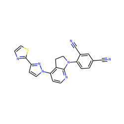 N#Cc1ccc(N2CCc3c(-n4ccc(-c5nccs5)n4)ccnc32)c(C#N)c1 ZINC000040863245